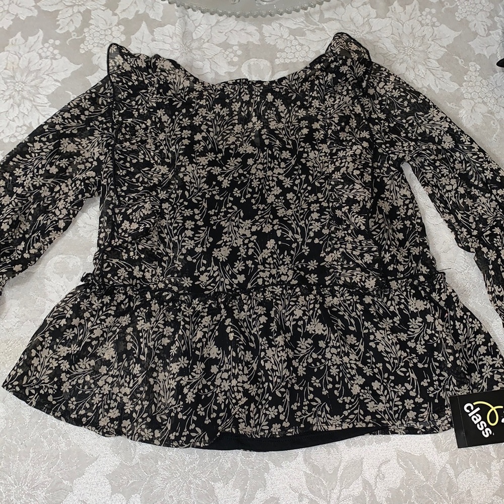 Target Black blouse with tan flowers